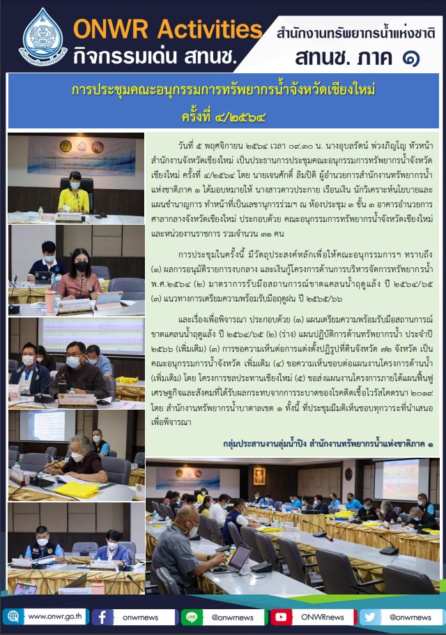 การประชุมคณะอนุกรรมการทรัพยากรน้ำจังหวัดเชียงใหม่ ครั้งที่ 4/2564