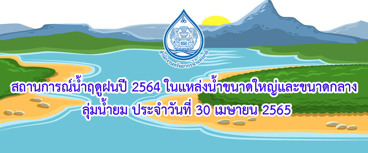 สถานการณ์น้ำฤดูฝนปี 2565 ในแหล่งน้ำขนาดใหญ่และขนาดกลาง ลุ่มน้ำยม ประจำวันที่ 30 เมษายน 2565