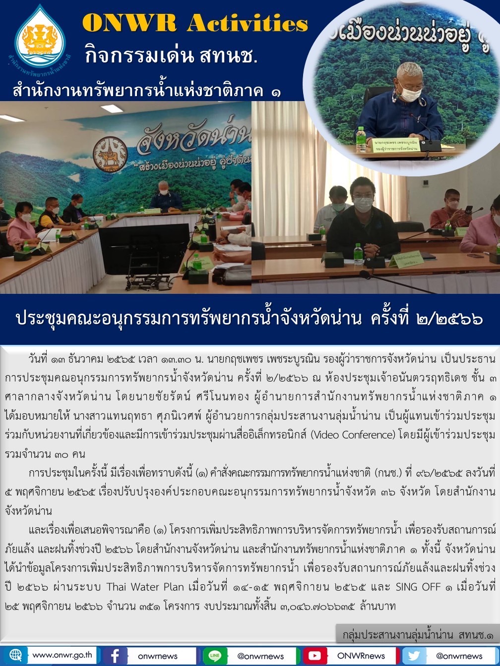 ประชุมคณะอนุกรรมการทรัพยากรน้ำจังหวัดน่าน ครั้งที่ 2/2566