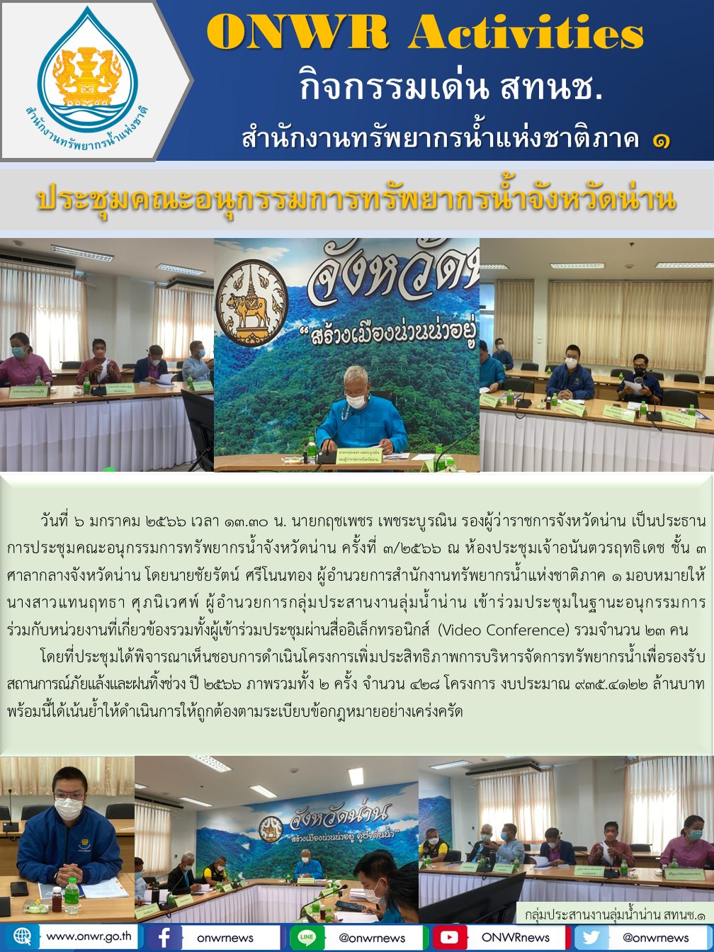 ประชุมคณะอนุกรรมการทรัพยากรน้ำจังหวัดน่าน ครั้งที่ 3/2566