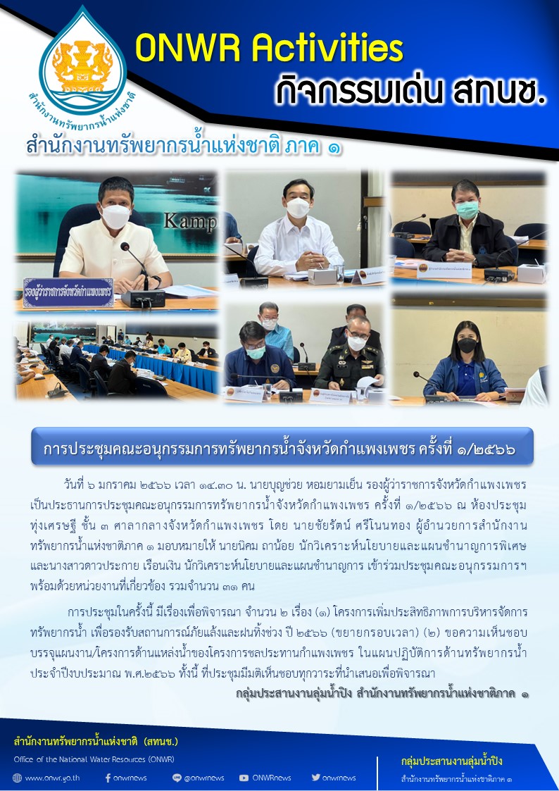 ประชุมคณะอนุกรรมการทรัพยากรน้ำจังหวัดกำแพงเพชร ครั้งที่ 1/2566