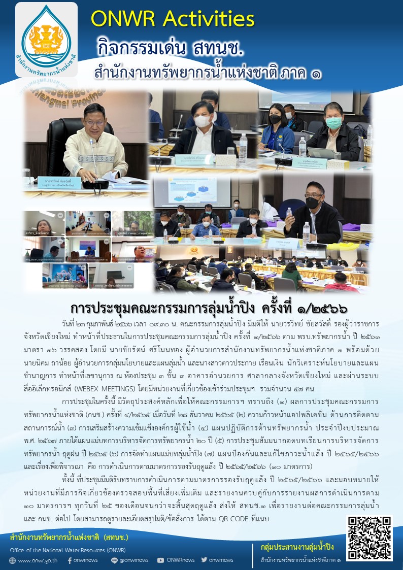 ประชุมคณะกรรมการลุ่มน้ำปิง ครั้งที่ 1/2566