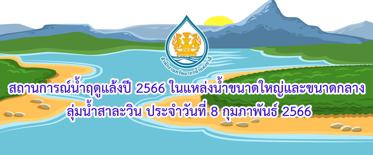 สถานการณ์น้ำฤดูแล้งปี 2566 ในแหล่งน้ำขนาดใหญ่และขนาดกลาง ลุ่มน้ำสาละวิน ประจำวันที่ 8 กุมภาพันธ์ 2566