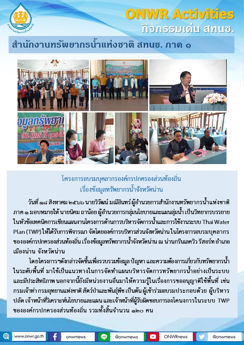 โครงการอบรมบุคลากรองค์กรปกครองส่วนท้องถิ่นเรื่องข้อมูลทรัพยากรน้ำจังหวัดน่าน